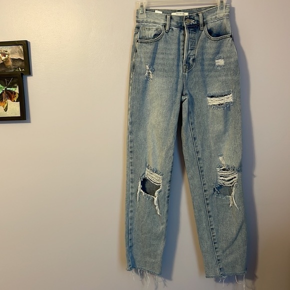 PacSun Distressed High Rise Straight Leg Jeans Button Fly size 23 - Picture 1 of 17